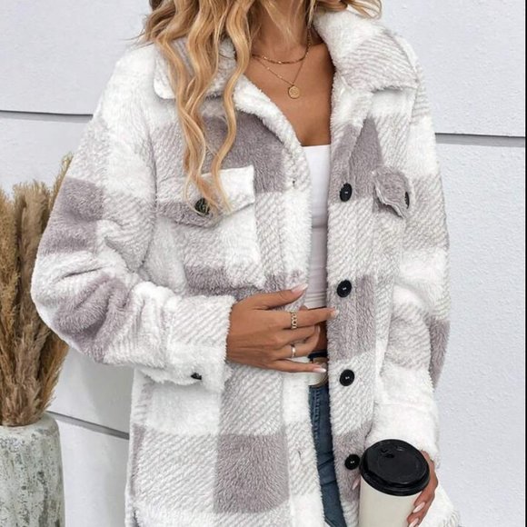 Jackets & Blazers - ❤️SALE Women’s Buffalo Plaid Jacket Super Soft Teddy Jacket Women’s Shacket Coat